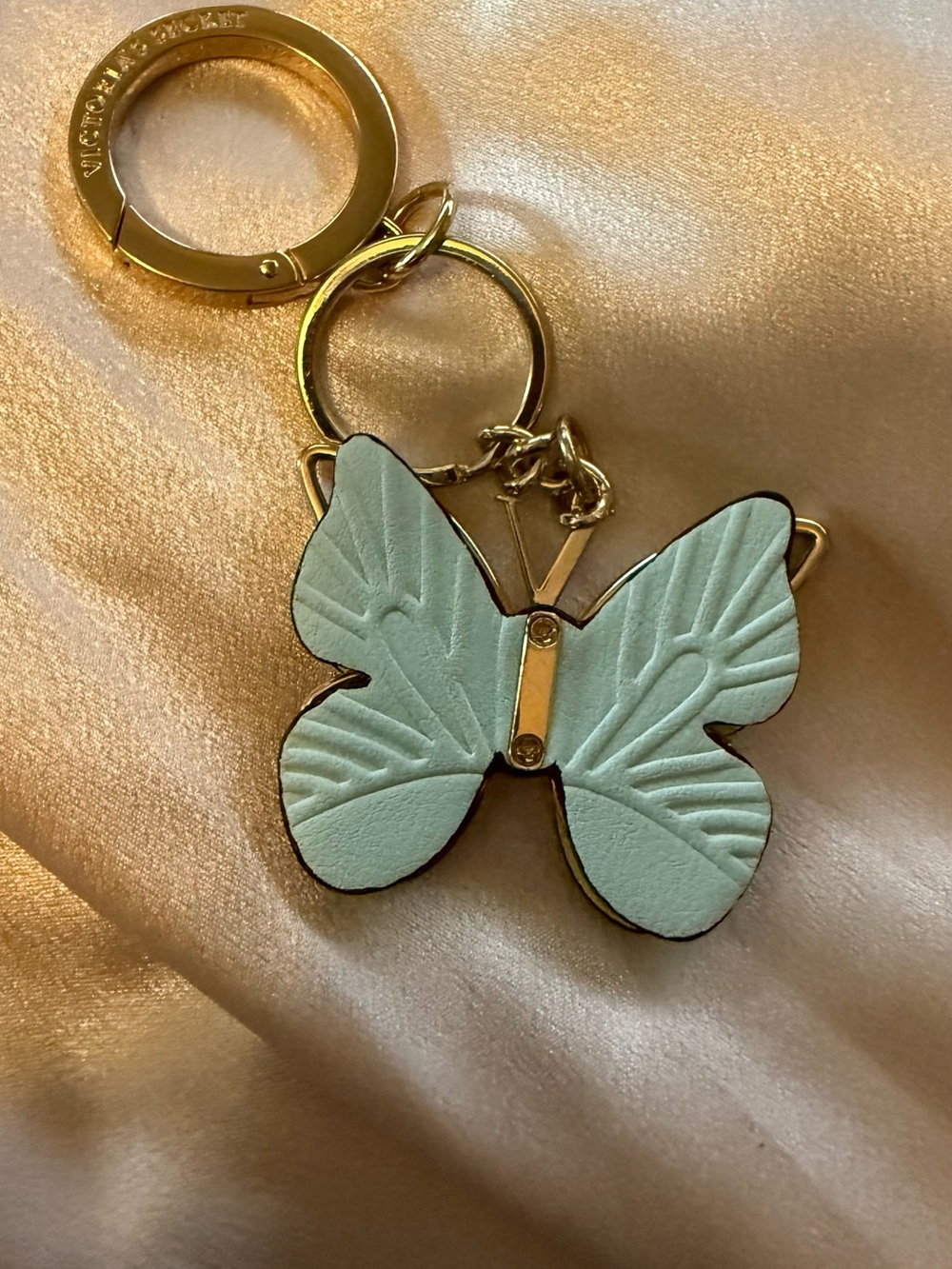 Victoria's Secret Mint Green Butterfly Keychain Charm with Gold Hardware